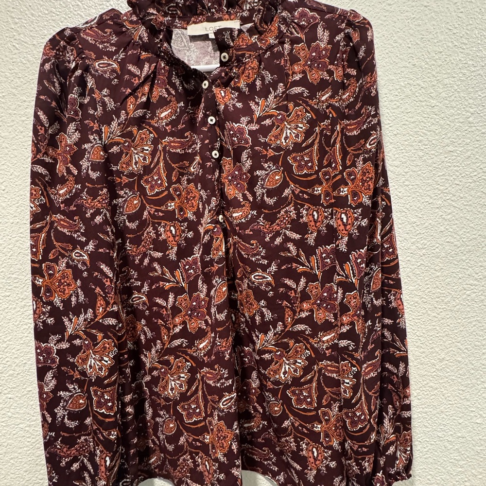 Loft S Floral Burgundy Blouse